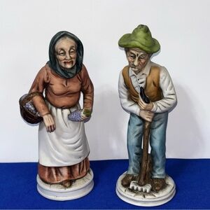 Vintage Figurine Set - Brown and Green Couple